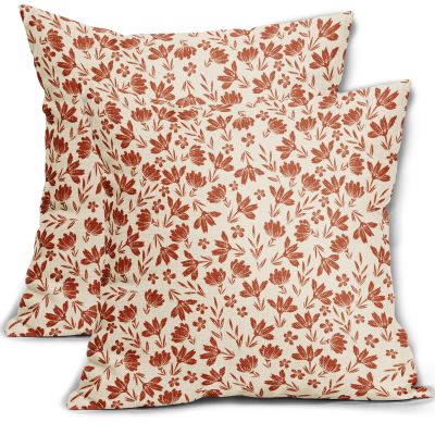 Burnt Orange Floral Pillow Covers 20x20 Set of 2 Vintage Rustic Old Style Cute Flower Orange Cream Print Decorative Outdoor Pillowcases Fall Farmhouse Throw Cushion Case Decor for Couch Sofa Bed