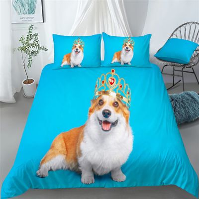 INDREAM Cartoon Corgi Bedding Set Dogs Duvet Cover for Bedroom Decoration,Twin/Full/Queen/King Size Bed Sets 3/4 Pieces (1 Duvet Cover with 2 Pillow Shams or Sheet) (TWIN-3PCS,D)