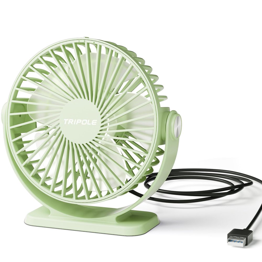 TriPole Small Desk Fan USB Powered Personal Portable Fan, Strong Airflow 3 Speeds Mini Fans 360Rotation 5.1 Inch Quiet Table Fans for Home Office Bedroom Desktop Travel, Green, 4.9ft Cable