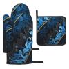 CSGJMYGS 3 pcs Oven Mitts and Pot Holders Set High Heat Resistant Oven Glove and Hot Pads Washable Kitchen Oven Mittens Blue and Black Pattern Non-Slip Potholder for Cooking Baking Grilling view 1