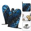 CSGJMYGS 3 pcs Oven Mitts and Pot Holders Set High Heat Resistant Oven Glove and Hot Pads Washable Kitchen Oven Mittens Blue and Black Pattern Non-Slip Potholder for Cooking Baking Grilling view 2