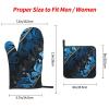 CSGJMYGS 3 pcs Oven Mitts and Pot Holders Set High Heat Resistant Oven Glove and Hot Pads Washable Kitchen Oven Mittens Blue and Black Pattern Non-Slip Potholder for Cooking Baking Grilling view 3
