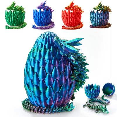 3D Printed Crystal Dragon Egg, 15 Inch Articulated Dragon with Surprise Egg, Fidget Toy for Home Office Executive Decor, Stress Relief Gift for Kids & Adults