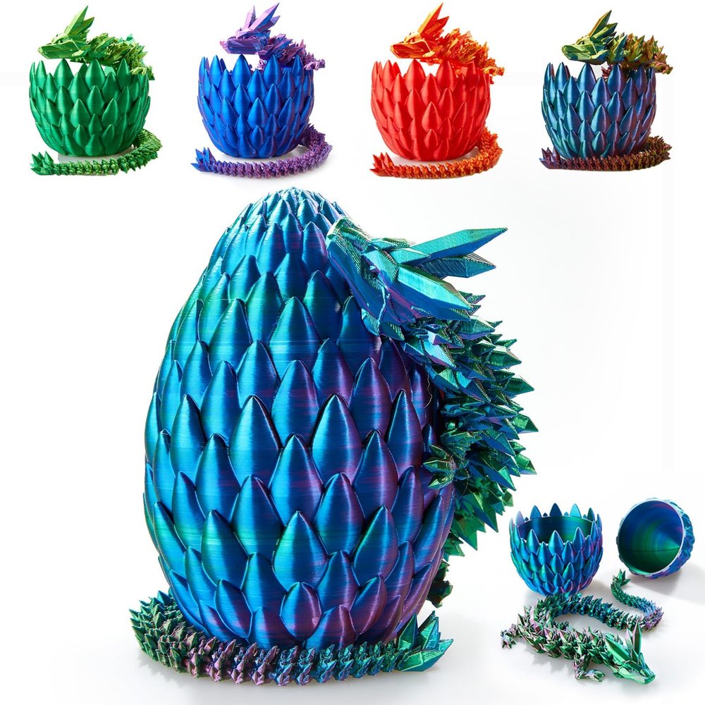3D Printed Crystal Dragon Egg, 15 Inch Articulated Dragon with Surprise Egg, Fidget Toy for Home Office Executive Decor, Stress Relief Gift for Kids & Adults
