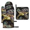 CSGJMYGS 3 pcs Oven Mitts and Pot Holders Set High Heat Resistant Oven Glove and Hot Pads Washable Kitchen Oven Mittens Calico Green sea Turtle Non-Slip Potholder for Cooking Baking Grilling view 1
