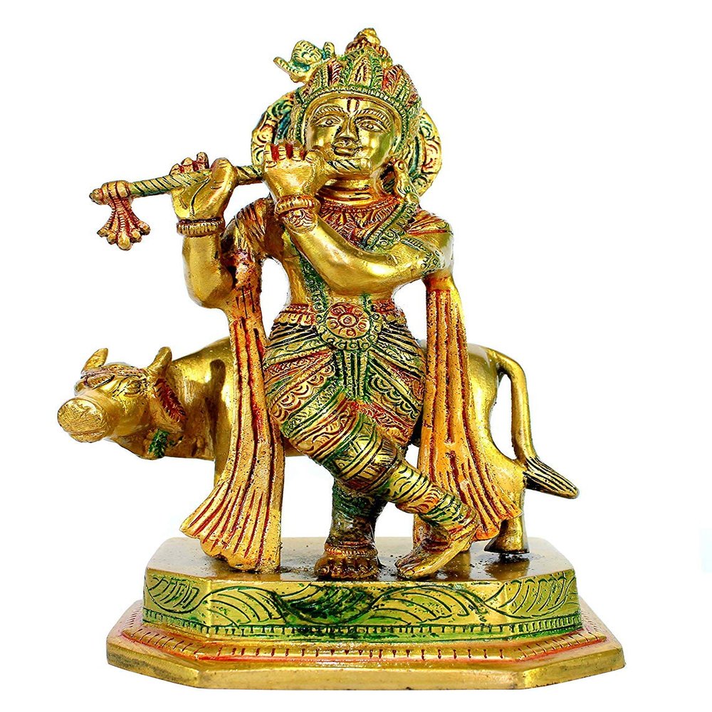 HomeAdri Brass Krishna Gopal Kishan Thakurji Murti Idol Statue Sculpture Brass with Cow (Pack of 1)