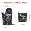3 pcs Oven Mitts and Pot Holders Set High Heat Resistant Oven Glove and Hot Pads Washable Kitchen Oven Mittens Black Flowers and Dragonfly Non-Slip Potholder for Cooking Baking Grilling view 3