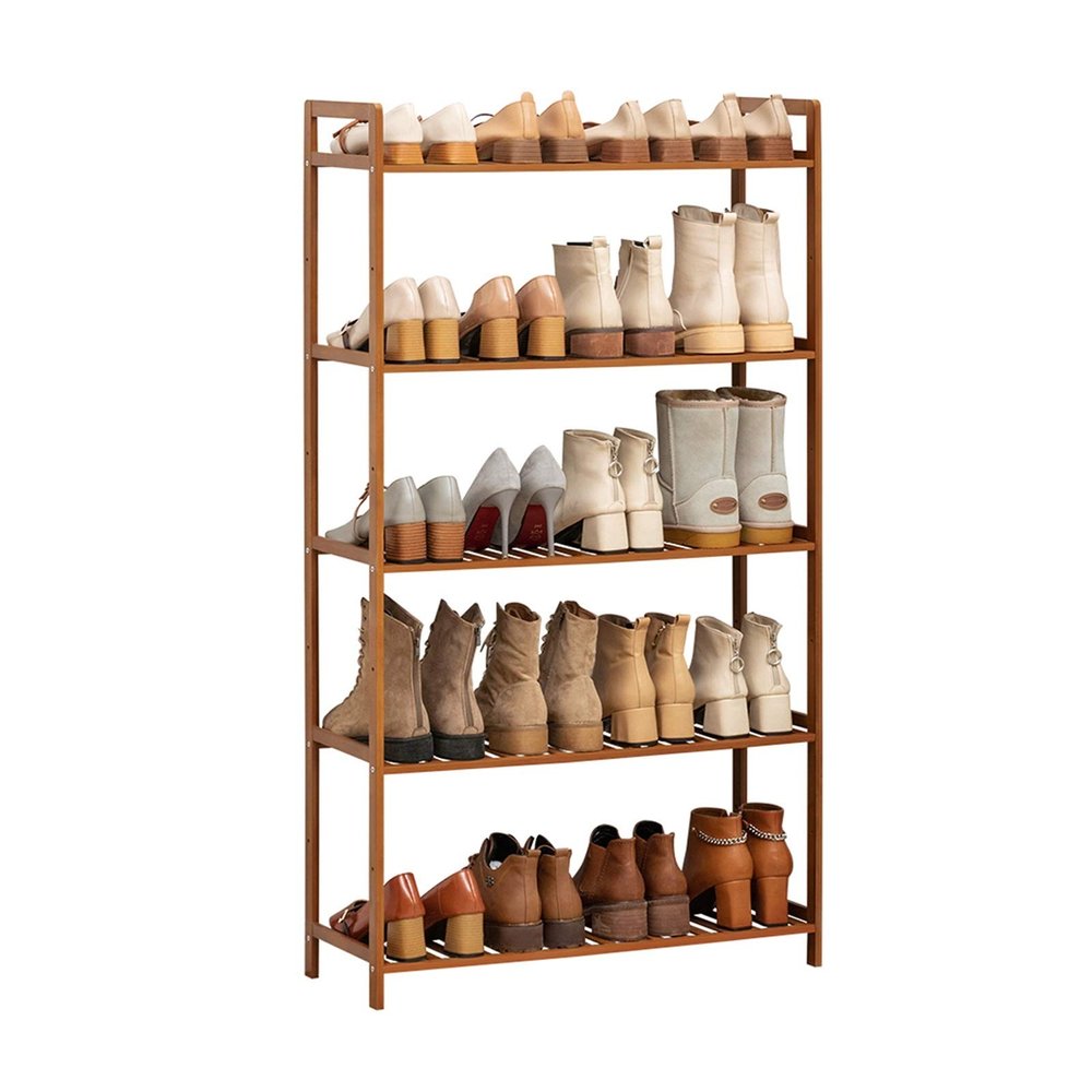 Bamboo Shoe Rack 5-Tier Storage Shelf Ideal for Hallway Bathroom Living Room Large Capacity Storage Rack 26.7 * 9.8 * 50.3 in (W*D*H) for Entryway, Hallway and Closet