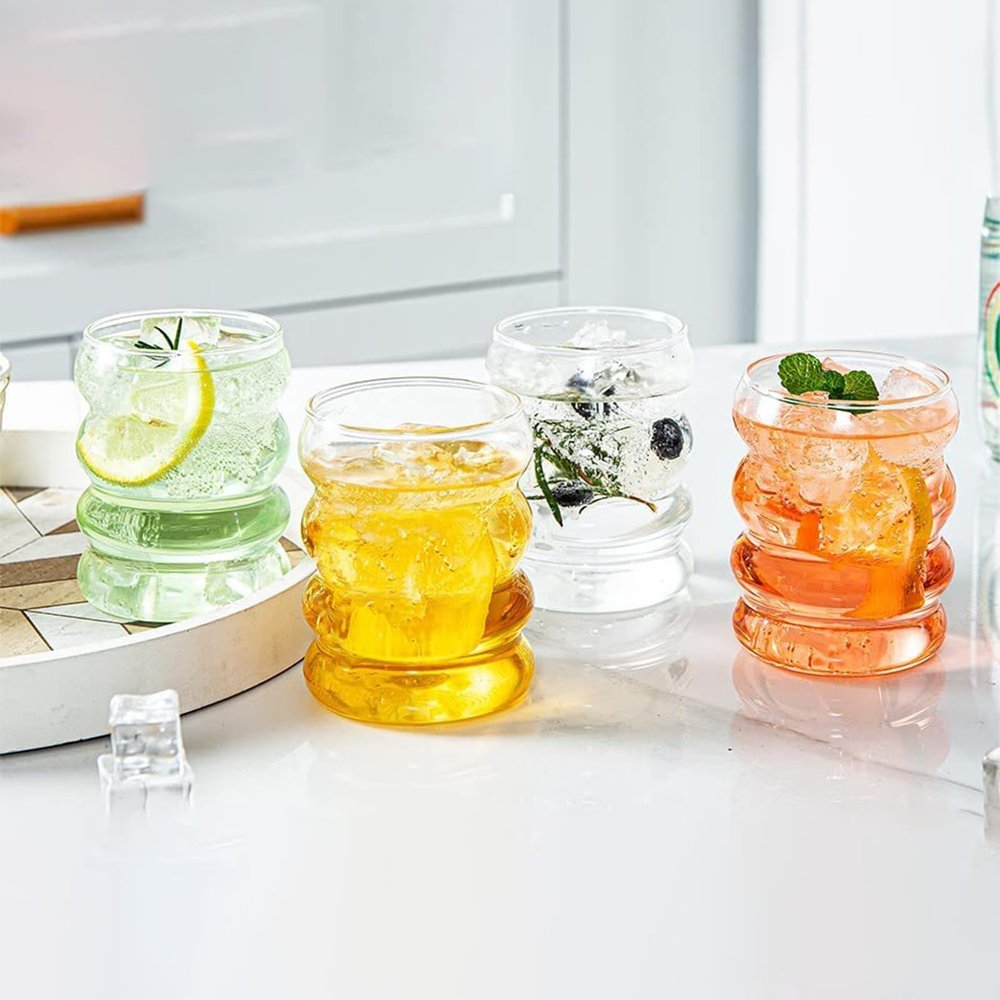 BestAlice 2 or 4PCS Drinking Cup Set, Fancy Glassware Juice Glasses Coffee Mugs, Vintage Beverage Glasses Ice Coffee Cup, High Borosilicate Birthday Wine Clear Glass Tumblers matcha cup(glasses*4)