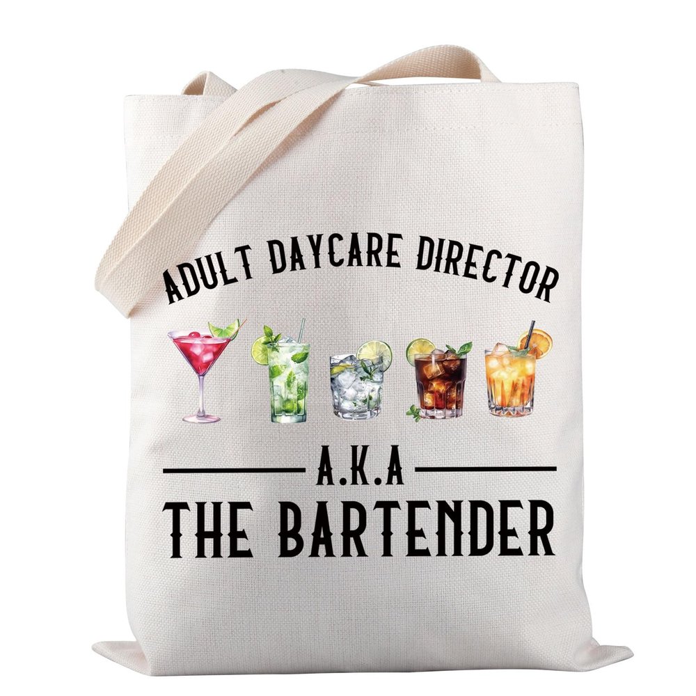 PWHAOO Funny Bartender Tote Bag Adult Daycare Director The Bartender Tote Bag Bartender Gift Drinking Party Gift (Adult Daycare Director TOTE)