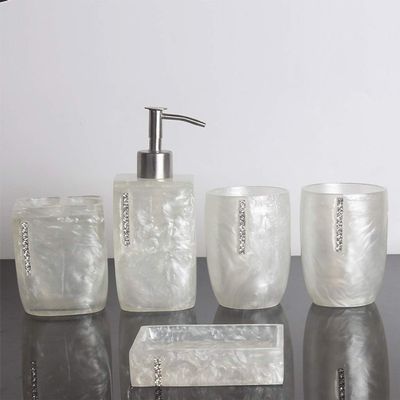 Lotion dispenser 5 Piece Resin Bath Accessory Set Includes Soap or Lotion Dispenser Toothbrush Holder, Tumbler, Soap Dish Add Style, Convenience and Organization to Your Bath or Kitchen Bathroom Lotio