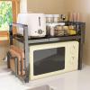 HJXGQJM Black Metal Microwave Oven Rack Stand Expandable, Stand Kitchen Storage Shelf Organizer, Kitchen Supplies Storage Shelf, Standing Rack Kitchen Bathroom Countertop view 1
