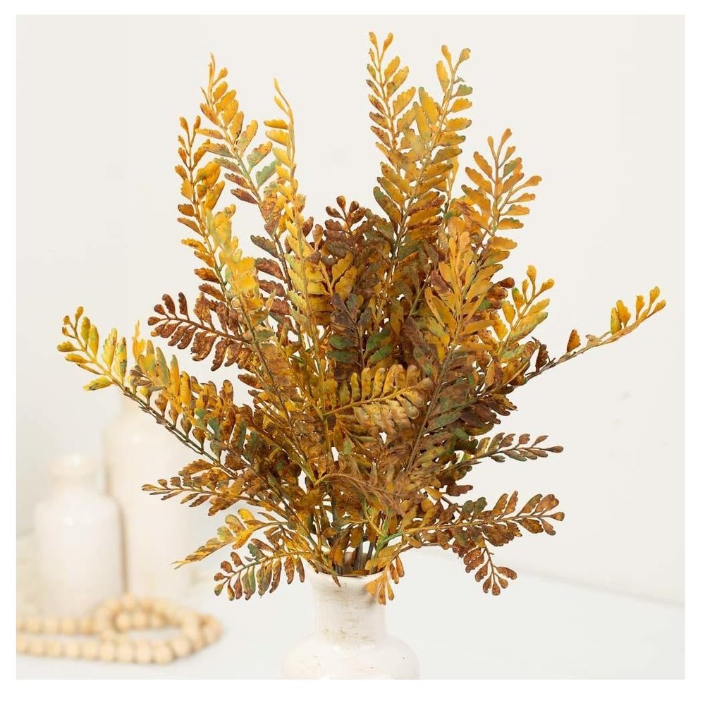 Factory Direct Craft Weather Resistant Rust and Green Artificial Fern Leaf Bush - Fake Filler Bush for Indoor and Outdoor Arrangements (17 Inches Long)