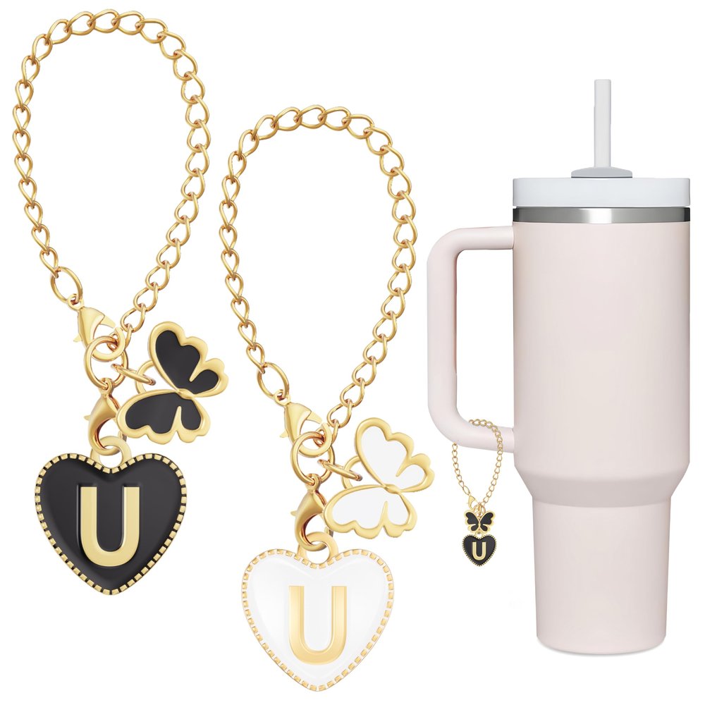 ANLABESY Butterfly Letter Charms - Stanley Cup Accessories, 2PCS Name ID Initial Handle Charms