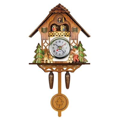 AUNMAS Antique Wooden Cuckoo Clock, Auto Swing Pendulum Quartz Wall Clock, Traditional Design for Home Decor Black Forest