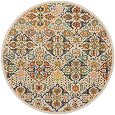 HomeRoots 521710 8 ft. Ivory Floral Power Loom Round Area Rug