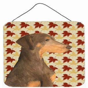 212 Main Doberman Fall Leaves Portrait Aluminium Metal Wall Or Door Hanging Prints - 12 x 16 Inch