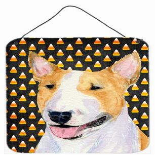 212 Main 12 x 16 Inch Bull Terrier Candy Corn Halloween Portrait Aluminum Metal Wall & Door Hanging Prints