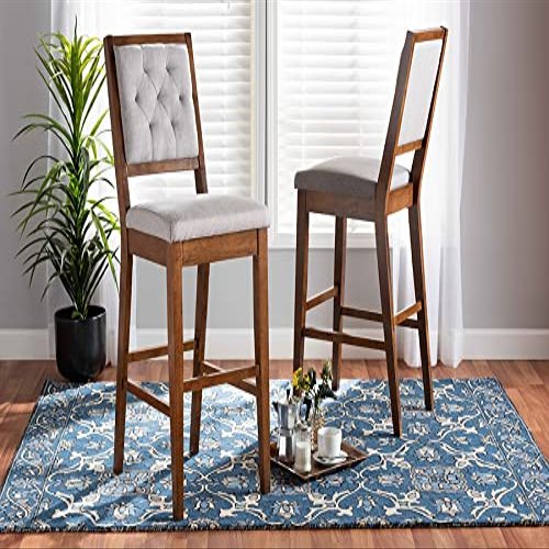212 Main RH2083BP-Grey-Walnut-BS 47.8 x 17.5 x 21.7 inch Gideon Modern & Contemporary Fabric Upholstered Wood Bar Stool Set Grey & Walnut Brown - 2 Piece