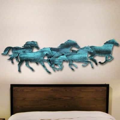 212 Main Running Herd of Horses Wooden Decorative Wall Art - Multicolor