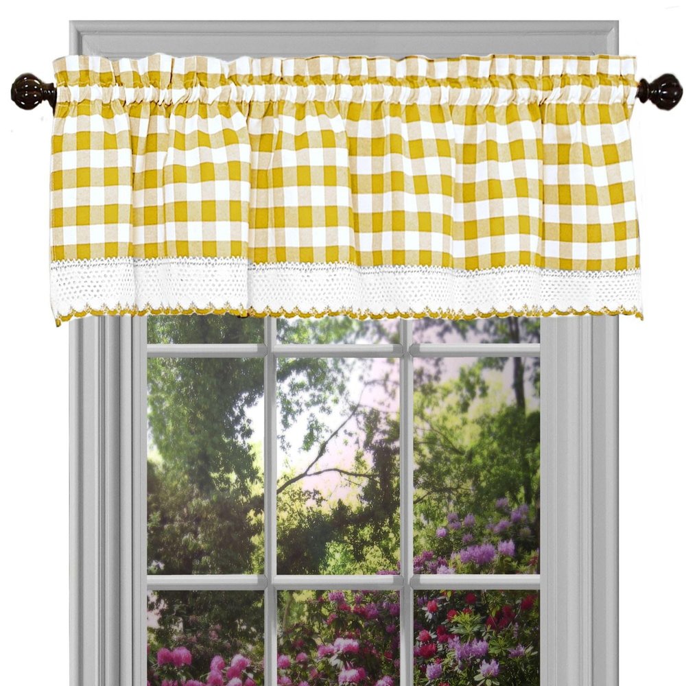 212 Main 58 x 14 in. Buffalo Check Window Curtain Valance, Yellow