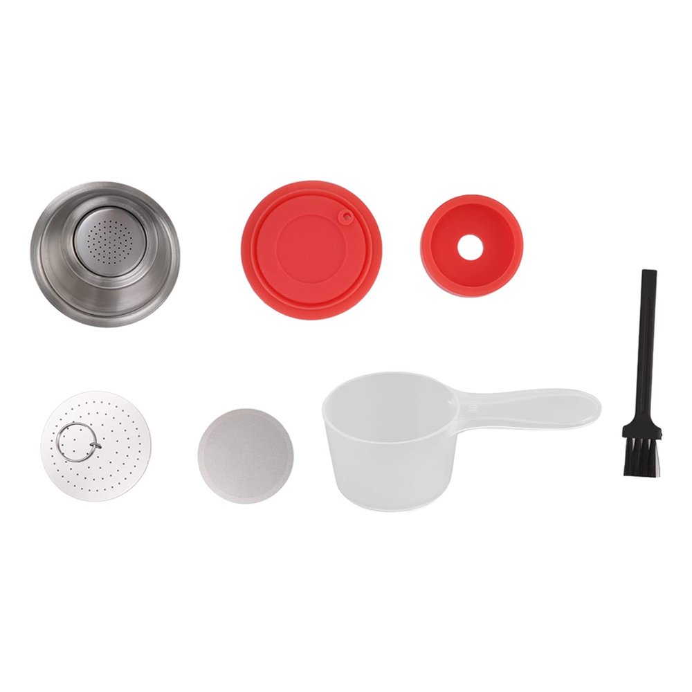 Premium Stainless Steel Reusable Coffee Capsules, Reuseable Filter Capsule Set with Powder Cover, EcoFriendly Coffee Filter Cup (Red)