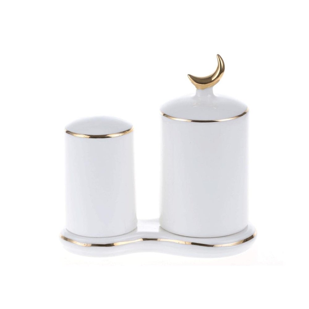 Fashion Ceramic Toothpick Holder with Lid Toothpick Holder Container Double Barrel Toothpick Container Toothpick Dispenser Chic