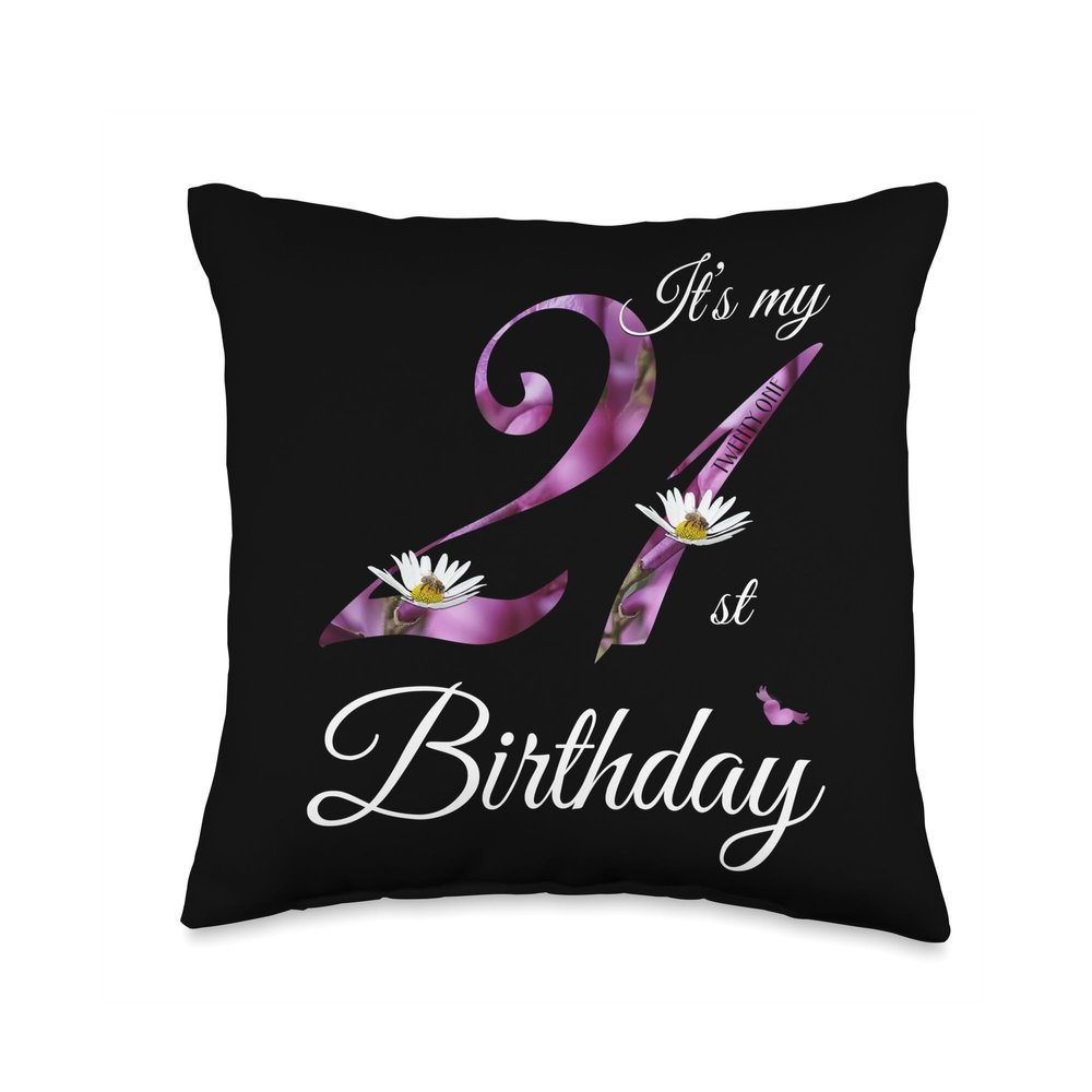 21 Year Old Shirt Floral 2003 It's My 21st Birthday Gift Throw Pillow