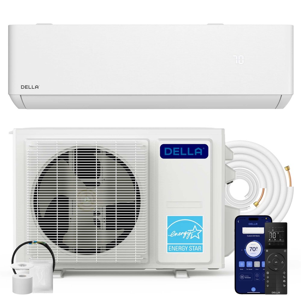 DELLA Hyper Heat Lower as -13 12,000 BTU WiFi Mini Split,Work with Alexa,Energy Star 115V 23 SEER2,Cools Up to 550 Sq. Ft,Inverter AC with 1 Ton Pre-Charged Heat Pump & 16.4ft Installation Kits