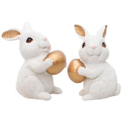 ABOOFAN 1 Pair of Rustic Bunnies Figurine Ornament Easter Decor Resin Rabbit with Egg Figurine