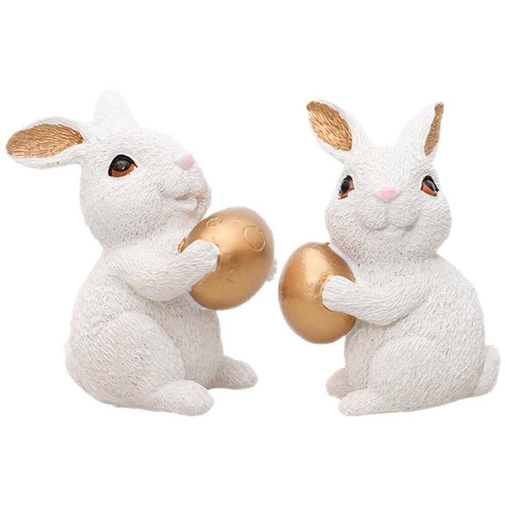 ABOOFAN 1 Pair of Rustic Bunnies Figurine Ornament Easter Decor Resin Rabbit with Egg Figurine