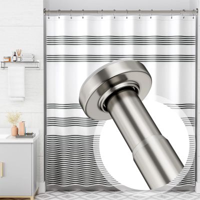 AmazerBath 72x72 Inches Washable Cloth Black Shower Curtain Sets with 12 Shower Curtain Hooks 31-75 Inches Nickel Shower Curtain Rod No Drill Easy Segmented Installation