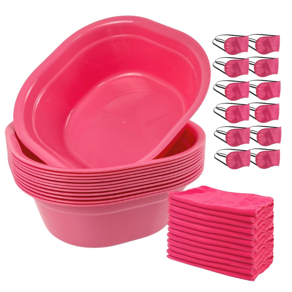 CODOHI 36 Pcs Kids Foot Spa Kit for Girls, Spa Party Supplies for Girls with 12 Pcs Foot Tub & 12 Pcs Pink Hand Towels & 12 Pcs Eye Masks for Girls Sleepover Slumber Party Supplies (Rose)