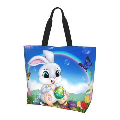 ROSIHODE Cute Funny Easter Bunny Eggs Tote Bag Casual Reusable Shoulder Shopping Grocery Bags for Women Men