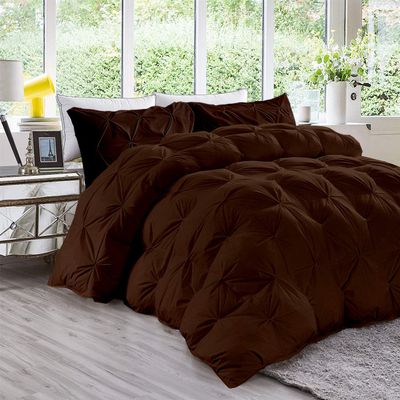 JS BEDDING Warm 400 GSM Fill Power Chocolate Goose Down 3 Pieces Quilted Pinch Pleated Comforter Set (1 Comforter + 2 Pillow Cases) 600 Series Egyptian Cotton Duvet Insert Oversized Queen
