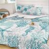 IDOWMAT Twin Quilt Bedding Set Lightweight Summer Quilt Twin Size Summer Turtle Coral Shell Starfish Green Bedspreads(68x86in) Soft Coverlet for All Seasons,3Piece(1 Quilt,2 Pillow Shams) view 2
