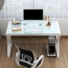 KWOKING Glass Office Desk Computer Desk with Metal Legs Without Chairs Computer Desktop Table Bedroom Tempered Glass E-sports Table Study Desk Table White Table Top White Base 55.1"L x 23.6"W x 29.5"H view 1