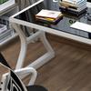 KWOKING Glass Office Desk Computer Desk with Metal Legs Without Chairs Computer Desktop Table Bedroom Tempered Glass E-sports Table Study Desk Table White Table Top White Base 55.1"L x 23.6"W x 29.5"H view 4