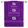 BY LORA Custom Embroidered Terry Cotton Ring Spun Bath Towel, Hand Towel and Washcloth Set - Purple Towel Set, White Block Initial S view 1