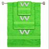 BY LORA Custom Embroidered Terry Cotton Ring Spun Bath Towel, Hand Towel and Washcloth Set - Lime Green Towel Set, Silver Block Initial W view 1