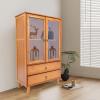 HOLMZCED Freestanding Storage Organizer with 2 Drawers, Retro Bamboo Kitchen Sideboard with Large Storage Capacity Brown Bamboo Cupboard for Living Room Kitchen Hallway view 4