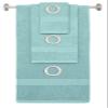 BY LORA Custom Embroidered Terry Cotton Ring Spun Bath Towel, Hand Towel and Washcloth Set - Nautical Teal Towel Set, Silver Block Initial O view 1