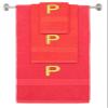 BY LORA Custom Embroidered Terry Cotton Ring Spun Bath Towel, Hand Towel and Washcloth Set - Red Towel Set, Gold Block Initial P view 1