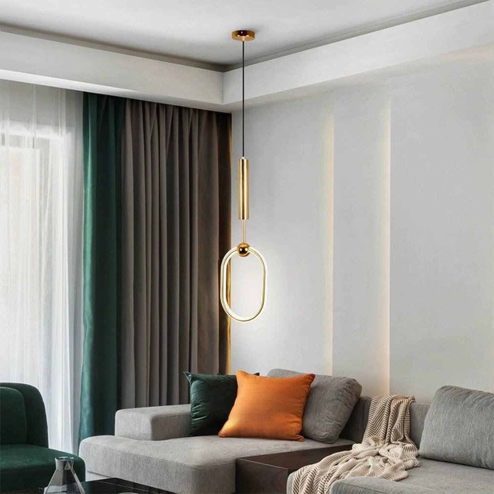 Gold 15W Pendant Light Fixtures - Indoor Lighting Minimalist LED Hanging Lamp Modern Home Decor - LED Chandelier Dimmable Suspension Lighting Suitable Compatible with Restaurant Bar Clubhouse ,pendant