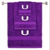 BY LORA Custom Embroidered Terry Cotton Ring Spun Bath Towel, Hand Towel and Washcloth Set - Purple Towel Set, White Block Initial U view 1