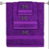 BY LORA Custom Embroidered Terry Cotton Ring Spun Bath Towel, Hand Towel and Washcloth Set - Purple Towel Set, Black Block Initial K view 1