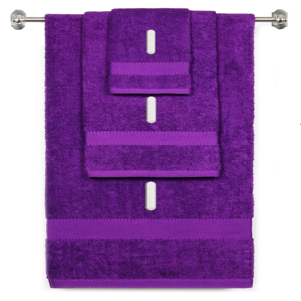 BY LORA Custom Embroidered Terry Cotton Ring Spun Bath Towel, Hand Towel and Washcloth Set - Purple Towel Set, Silver Block Initial I