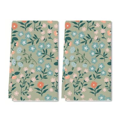 LERJIMUX 2 Pcs Floral Kitchen Towels Cute Floral Print Dish Towels for Kitchen Ultra Absorbent Flower Hand Towels Decorative Set for Spring Bathroom Housewarming Gift, 24 x 16 Inch, Flowerpattern-16