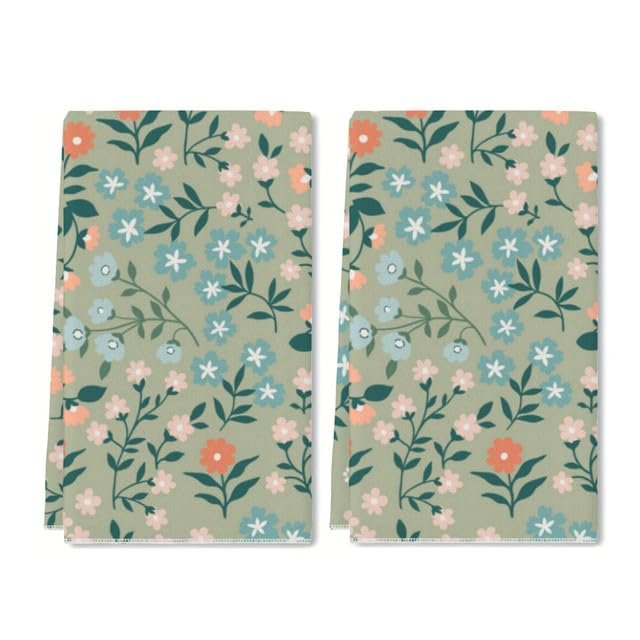 LERJIMUX 2 Pcs Floral Kitchen Towels Cute Floral Print Dish Towels for Kitchen Ultra Absorbent Flower Hand Towels Decorative Set for Spring Bathroom Housewarming Gift, 24 x 16 Inch, Flowerpattern-16