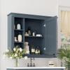 Royard Oaktree Bathroom Medicine Cabinet with Mirror, Modern Wall Mounted Storage Cabinet with Mirrored Door and 6 Open Shelves, Wood Vanity Hanging Mirror Cabinets for Living Room Entryway, Gray Blue view 3